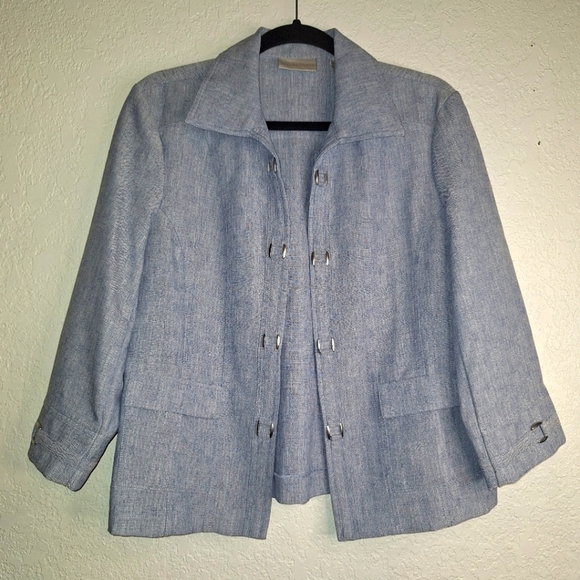 VTG Drapers & Damons Open Front Blue Lightweight Jacket Pockets M 3/4 Sleeve - Picture 1 of 10
